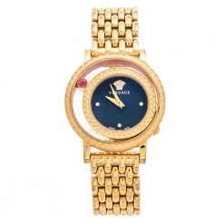 Versace Black Rose Gold Plated Stainless Steel Venus VDA040014 Women's Wristwatch 33 Mm For Women