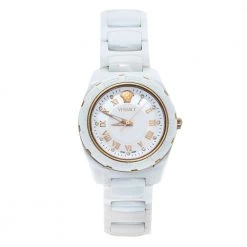 Versace White Mother Of Pearl White Ceramic Rose Gold Plated Stainless Steel DV One 63Q Women's Wristwatch 35 Mm For Women