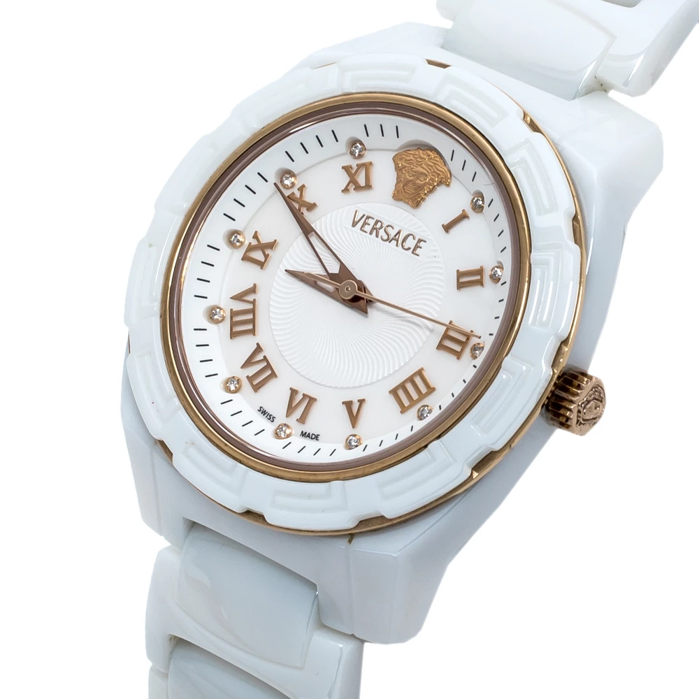 Versace White Mother Of Pearl White Ceramic Rose Gold Plated Stainless Steel DV One 63Q Women's Wristwatch 35 Mm For Women - Image 2