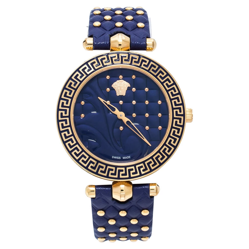 Versace Blue Rose Gold Plated Stainless Steel Vanitas K7Q Women's Wristwatch 40 Mm For Women