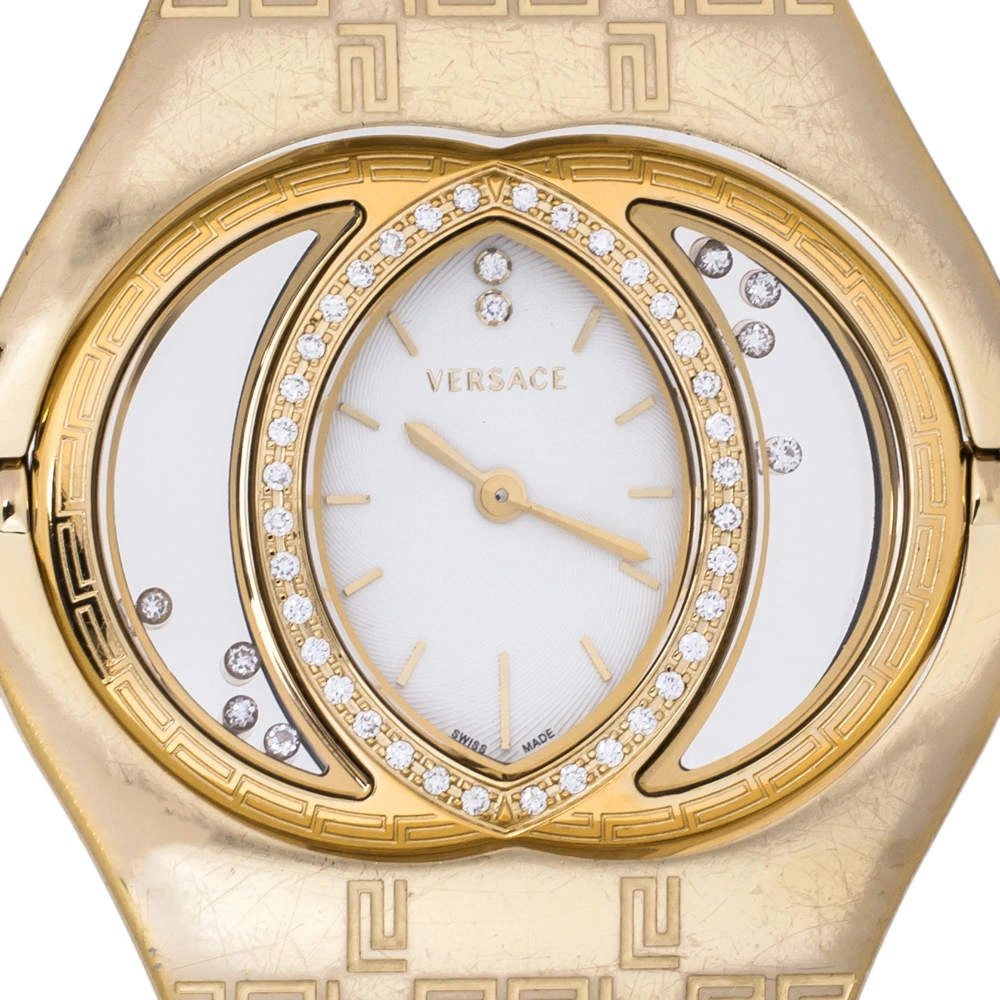 Versace White Opaline Yellow Gold Plated Stainless Steel Diamonds Eclissi 83Q Women's Wristwatch 39 Mm For Women - Image 3