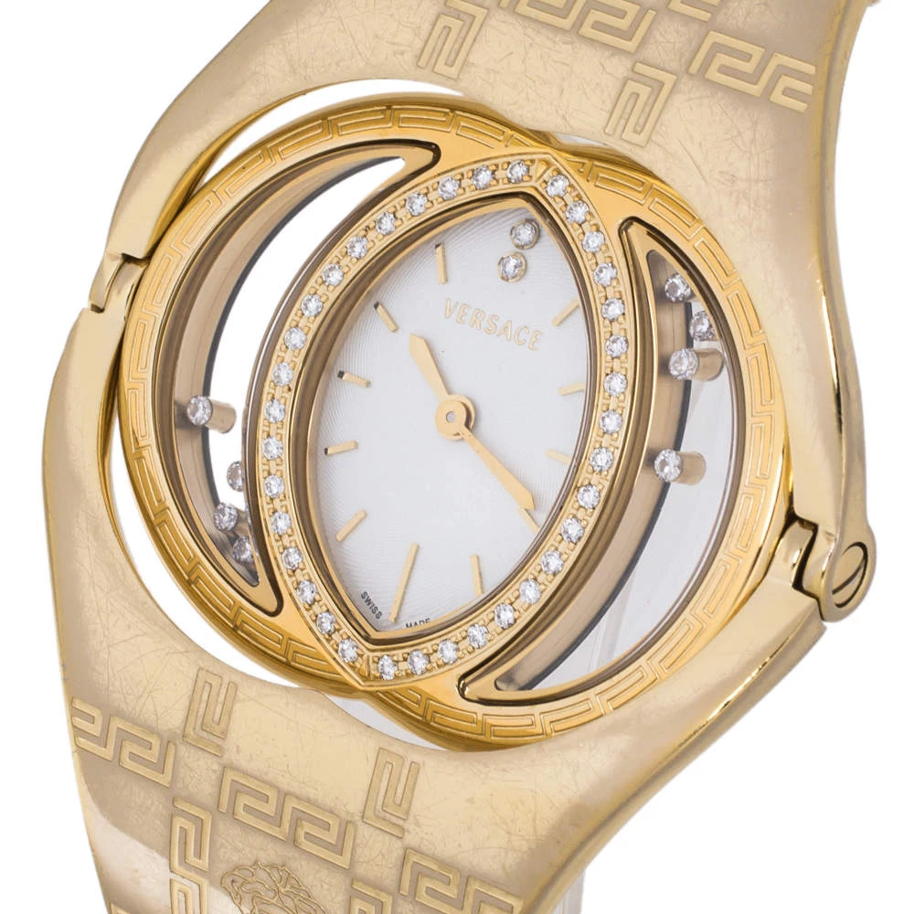 Versace White Opaline Yellow Gold Plated Stainless Steel Diamonds Eclissi 83Q Women's Wristwatch 39 Mm For Women - Image 2