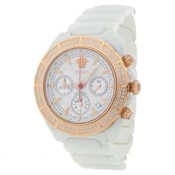 Versace White Ceramic Rose Gold Plated Stainless Steel Diamond DV One 11CC Unisex Wristwatch 40 Mm For Women