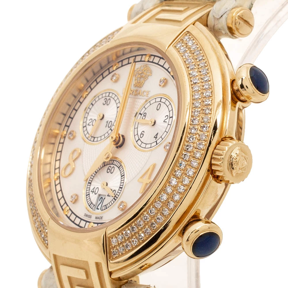 Versace White Mother Of Pearl Gold Plated Steel Diamond Python Leather Reve 68C Women's Wristwatch 40 Mm For Women - Image 2
