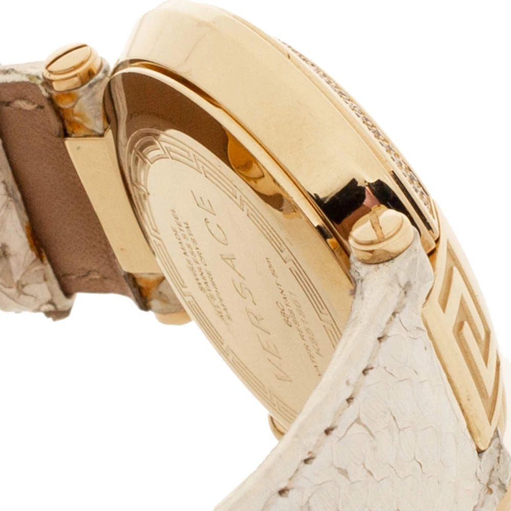 Versace White Mother Of Pearl Gold Plated Steel Diamond Python Leather Reve 68C Women's Wristwatch 40 Mm For Women - Image 7