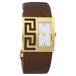 Versace White Yellow Gold Tone Stainless Steel V-Greca 64Q Women's Wristwatch 36 Mm For Women