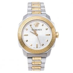 Versace White Yellow Gold Plated And Stainless Steel Dylos VQD140016 Women's Wristwatch 35 Mm For Women