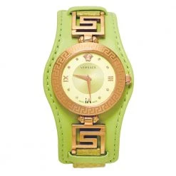 Versace Yellow Green Rose Gold Plated Stainless Steel V Signature VLA070014 Women's Wristwatch 35 Mm For Women