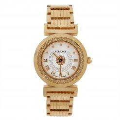 Versace Silver Gold Tone Stainless Steel Vanity P5Q Women's Wristwatch 35 Mm For Women