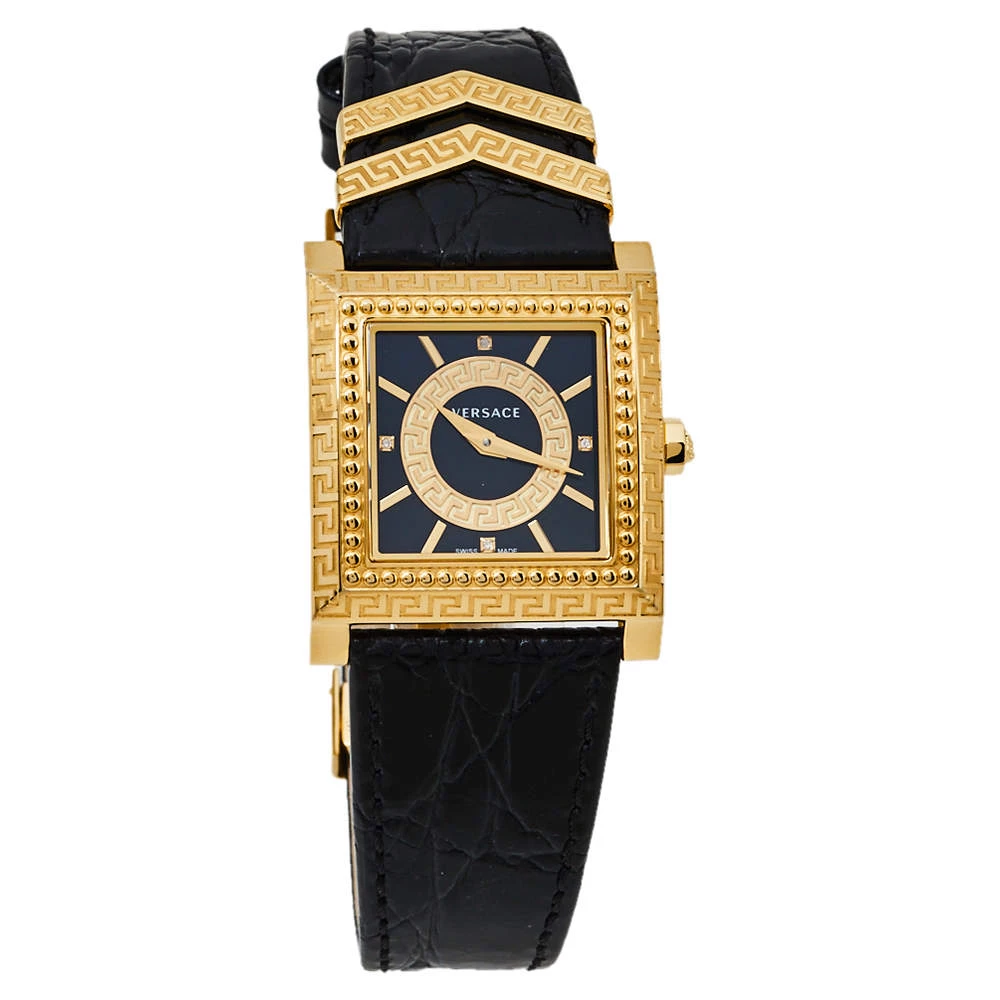 Versace Black Yellow Gold Plates Stainless Steel Diamond VD25 VQF020015 Women's Wristwatch 30 Mm For Women