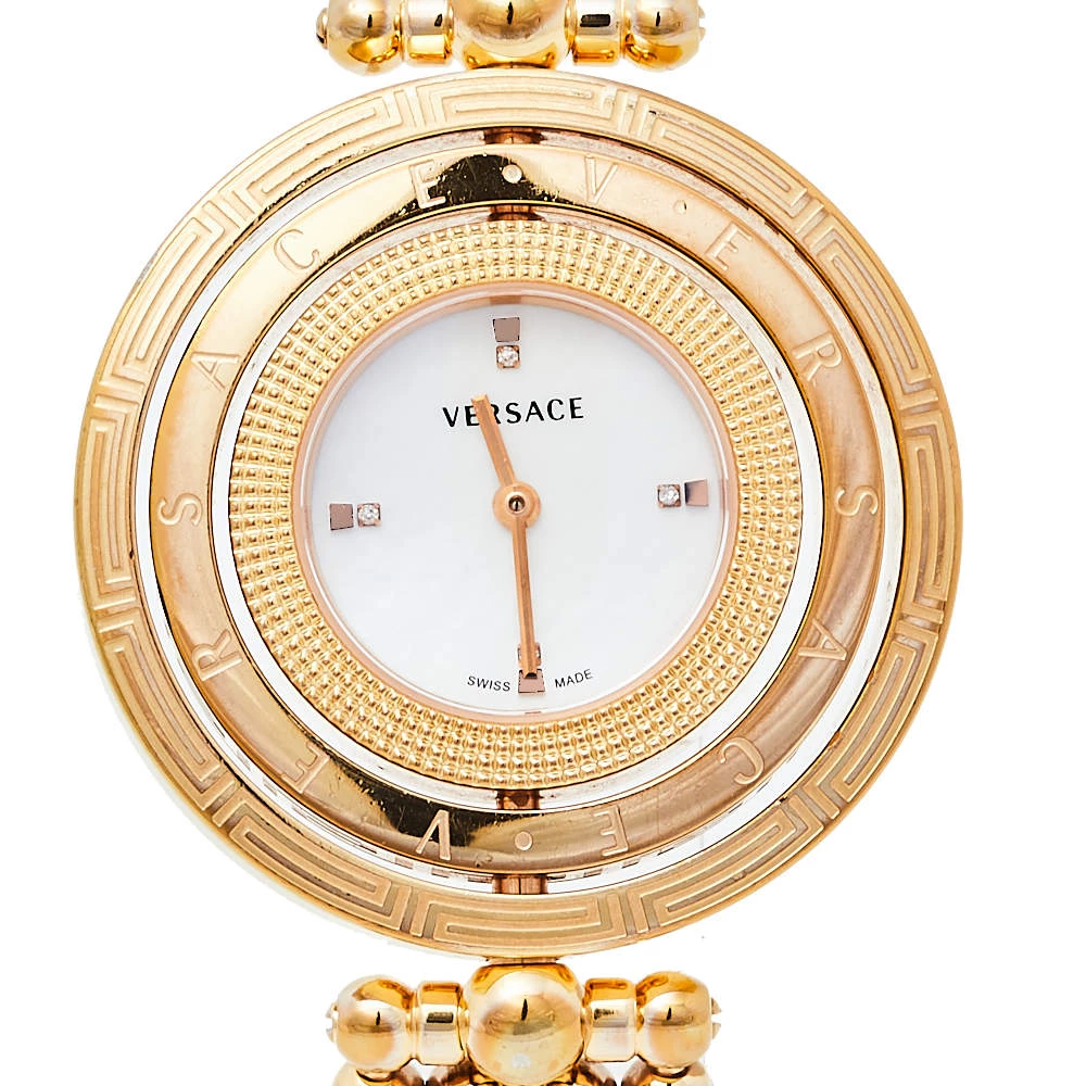Versace Mother Of Pearl Gold Plated Stainless Steel Eon 80Q Women's Wristwatch 39 Mm For Women - Image 3