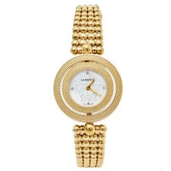 Versace Mother Of Pearl Yellow Gold Plated Stainless Steel Eon 79Q Women's Wristwatch 33.5 Mm For Women