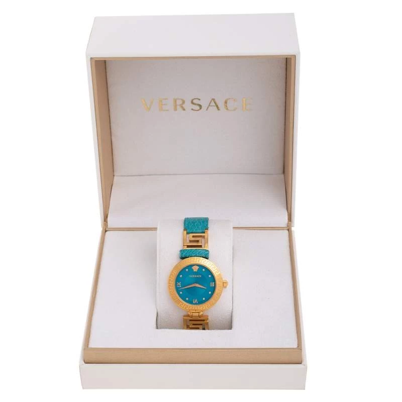 Versace Blue Gold Plated Stainless Steel Leather V-Signature VLA Women's Wristwatch 35 Mm For Women - Image 8