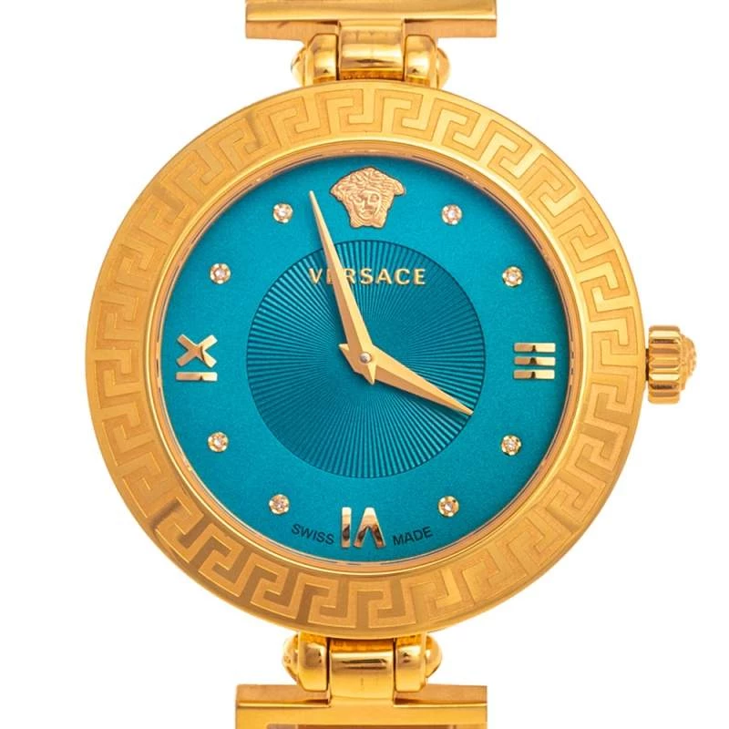 Versace Blue Gold Plated Stainless Steel Leather V-Signature VLA Women's Wristwatch 35 Mm For Women - Image 3