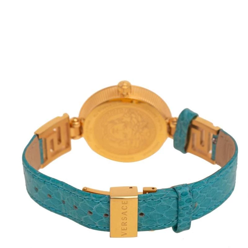 Versace Blue Gold Plated Stainless Steel Leather V-Signature VLA Women's Wristwatch 35 Mm For Women - Image 5