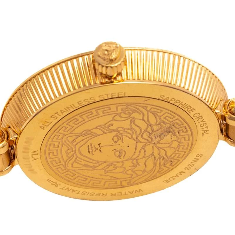 Versace Blue Gold Plated Stainless Steel Leather V-Signature VLA Women's Wristwatch 35 Mm For Women - Image 6