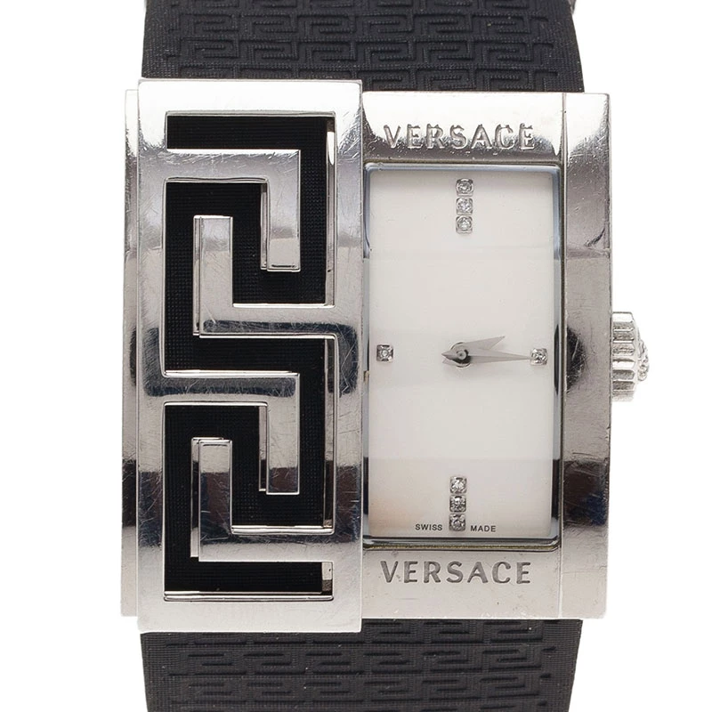 Versace White Stainless Steel V-Greca Women's Wristwatch 38MM For Women