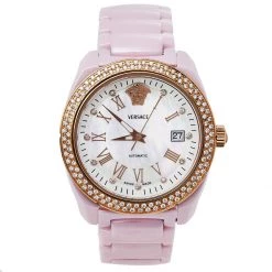 Versace Mother Of Pearl Ceramic & Rose Gold Plated Stainless Steel Diamond DV One 01ACP51 Women's Wristwatch 41 Mm For Women