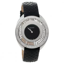 Versace Black Stainless Steel Python Leather Diamonds Destiny 67Q Women's Wristwatch 39 Mm For Women