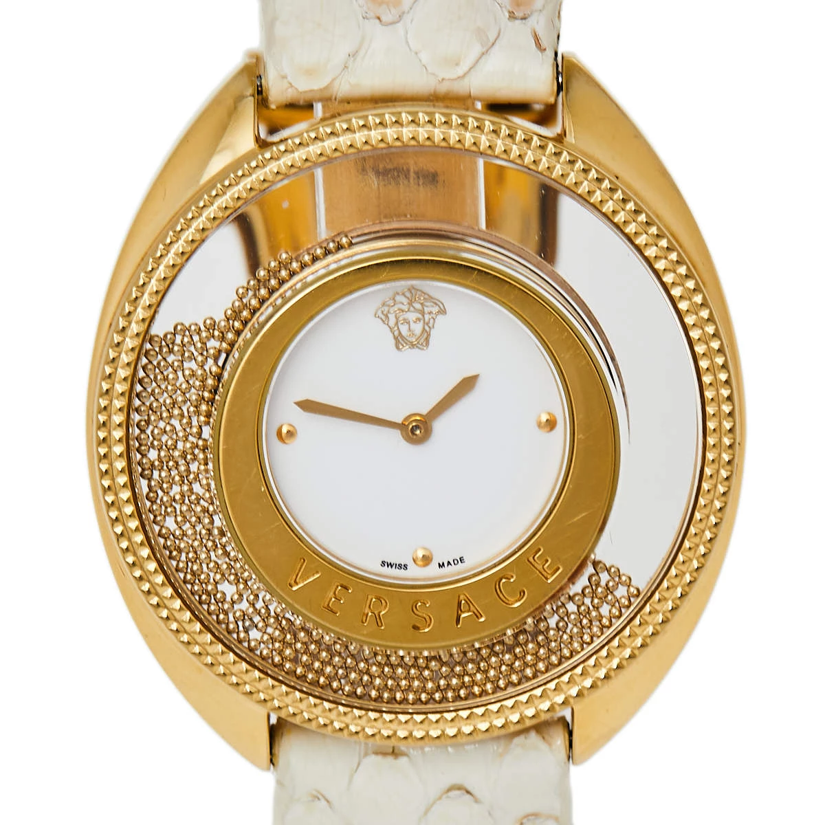 Versace White Gold Plated Stainless Steel Python Leather Destiny Spirit 86Q Women's Wristwatch 39 Mm For Women - Image 3