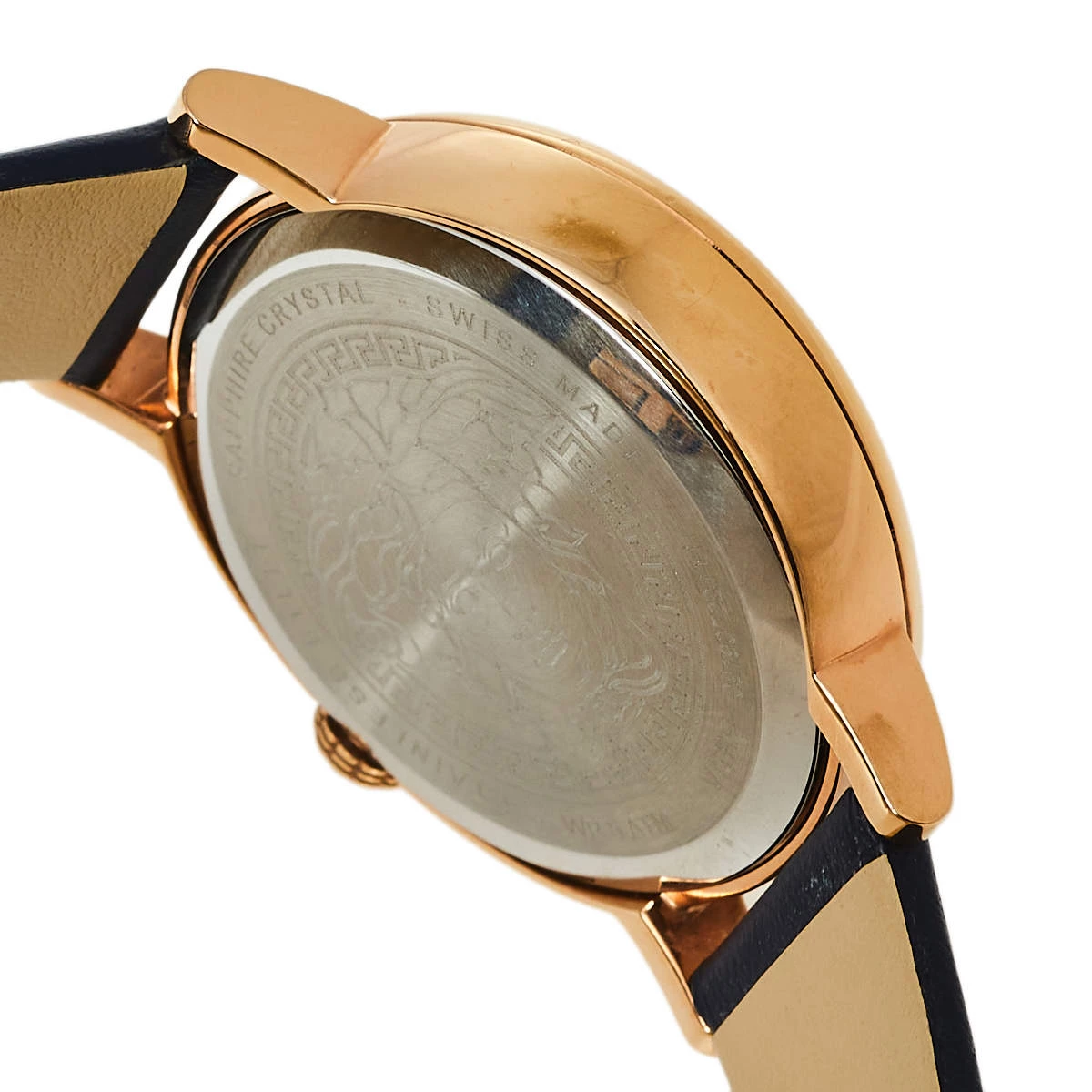 Versace Blue Gold Plated Stainless Steel Leather Virtus VEHC Women's Wristwatch 36 Mm For Women - Image 7