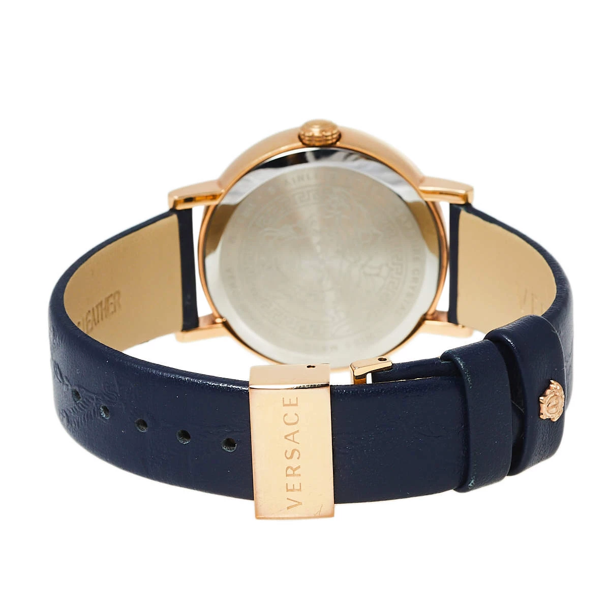 Versace Blue Gold Plated Stainless Steel Leather Virtus VEHC Women's Wristwatch 36 Mm For Women - Image 5