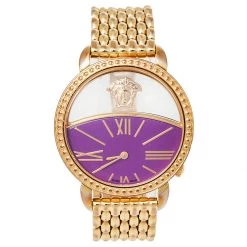 Versace Purple Gold Plated Stainless Steel Krios 93Q Women's Wristwatch 38 Mm For Women