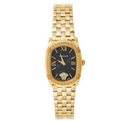 Versace Black Gold Plated Stainless Steel Couture Oval VE1B Women's Wristwatch 29 Mm For Women