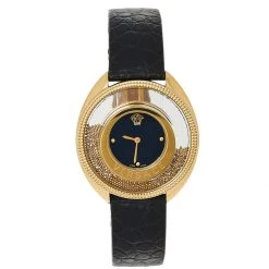 Versace Black Gold Plated Stainless Steel & Leather Destiny Spirit 86Q Women's Wristwatch 39 Mm For Women