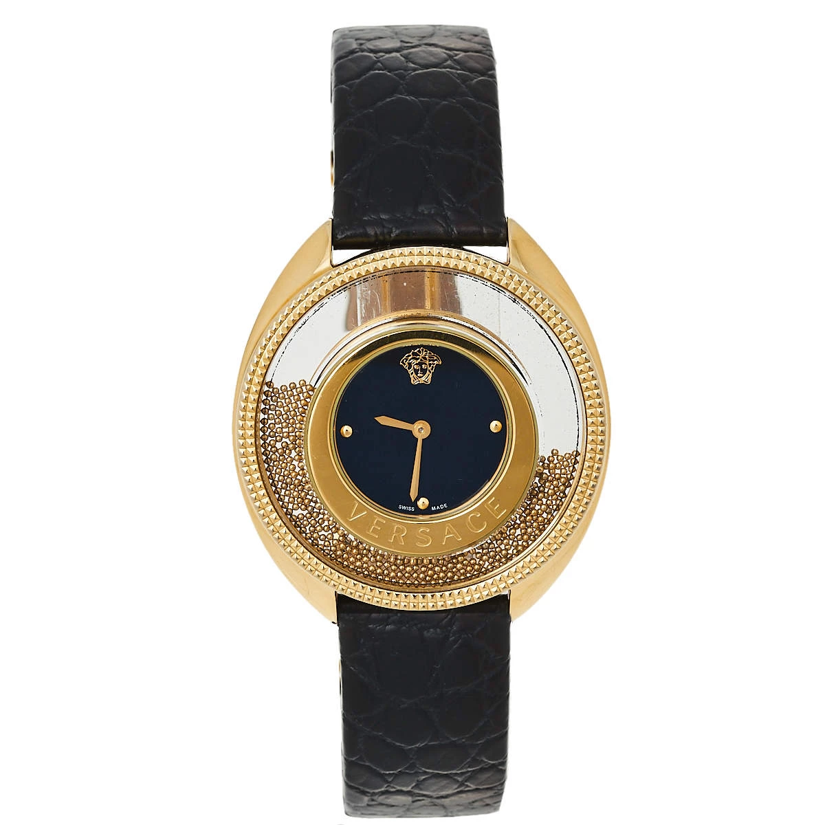 Versace Black Gold Plated Stainless Steel & Leather Destiny Spirit 86Q Women's Wristwatch 39 Mm For Women