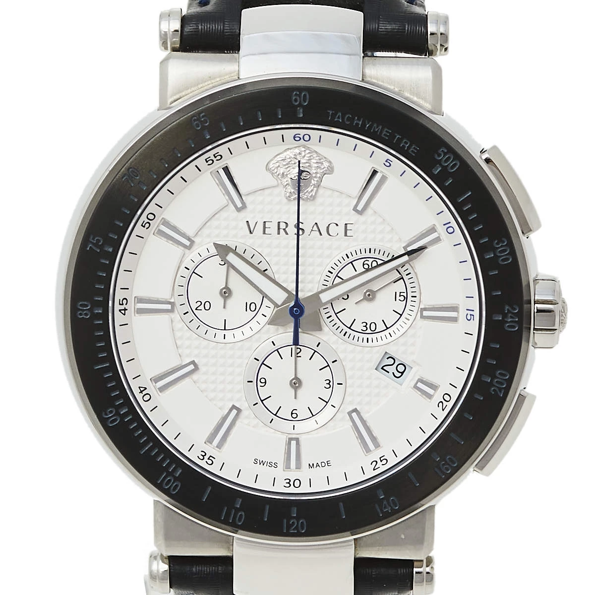 Versace White Stainless Steel Leather Mystique VFG01 0013 Men's Wristwatch 46 Mm For Men - Image 3
