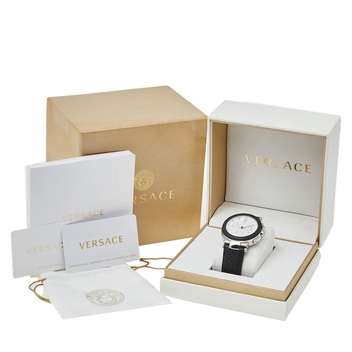 Versace White Stainless Steel Leather Mystique VFG01 0013 Men's Wristwatch 46 Mm For Men - Image 8