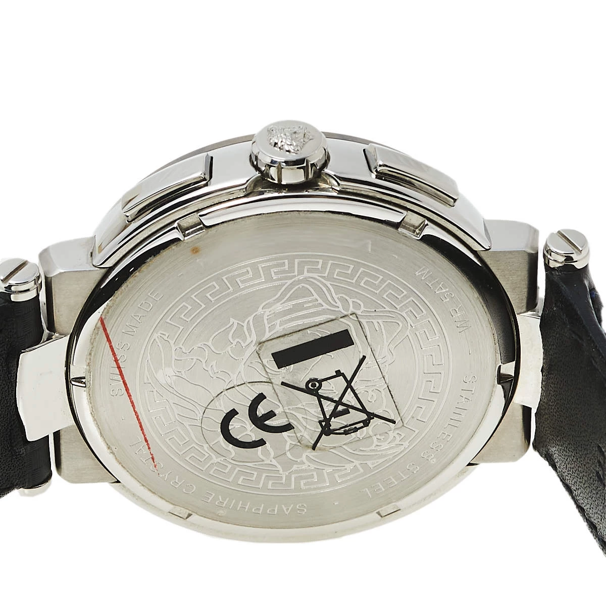 Versace White Stainless Steel Leather Mystique VFG01 0013 Men's Wristwatch 46 Mm For Men - Image 4