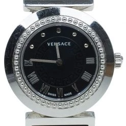 Versace Black Stainless Steel Vanity Women's Wristwatch 35MM For Women
