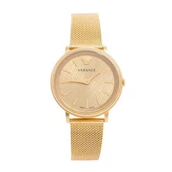 Versace Champagne Gold Plated Stainless Steel V-Circle VRSCVE8100619 Women's Wristwatch 38 Mm For Women