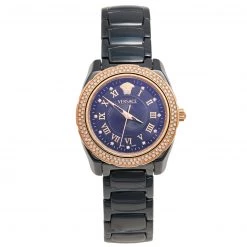 Versace Black Ceramic Rose Gold Stainless Steel Diamonds DV One Glamour 63Q Men's Wristwatch 34 Mm For Men