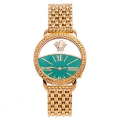 Versace Green Gold Plated Stainless Steel Krios 93Q Women's Wristwatch 38 Mm For Women