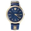 Versace Blue Gold Plated Stainless Steel Leather V-Circle VBP09 0017 Women's Wristwatch 38 Mm For Women