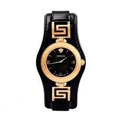 Versace Black Rose Gold Plated Stainless Steel Leather V-Signature VLA020014 Women's Wristwatch 35 Mm For Women