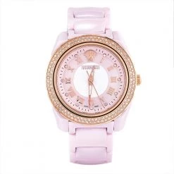 Versace Pink Mother Of Pearl Pink Ceramic Rose Gold Plated Stainless Steel DV One 63QCP5 Women's Wristwatch 35 Mm For Women