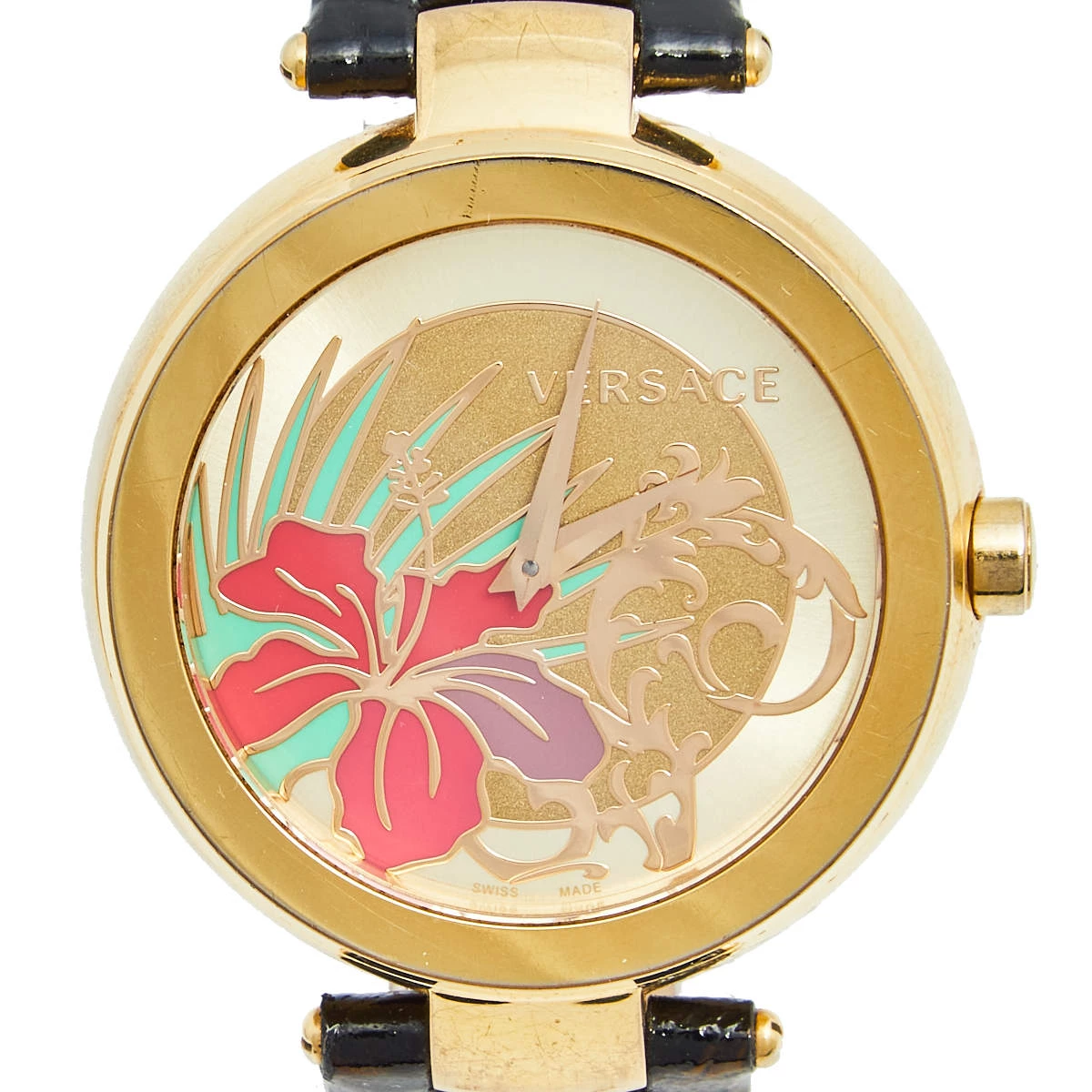 Versace Gold Plated Stainless Steel Leather Mystique Hibiscus I9Q80D2HIS009 Women's Wristwatch 38 Mm For Women - Image 3