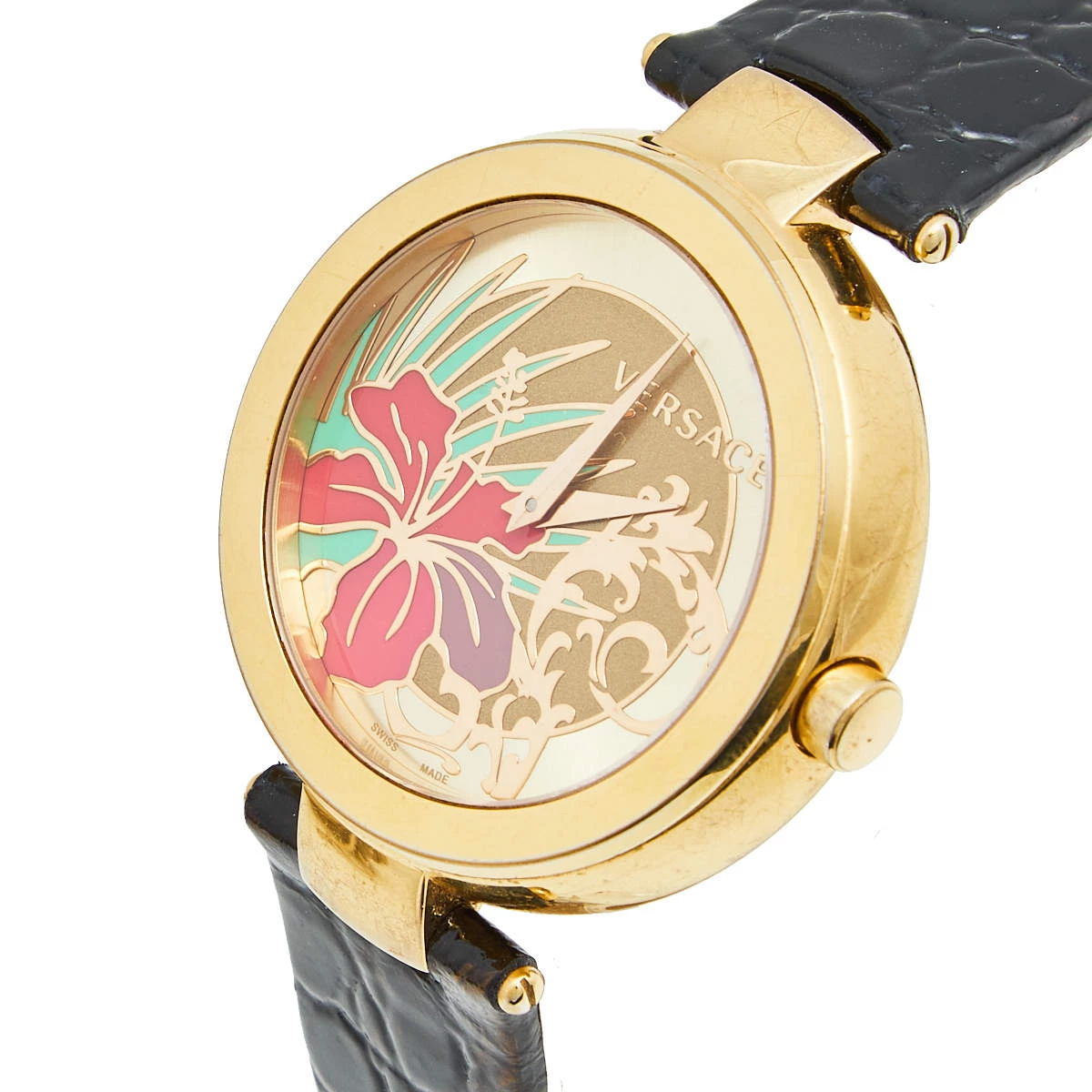 Versace Gold Plated Stainless Steel Leather Mystique Hibiscus I9Q80D2HIS009 Women's Wristwatch 38 Mm For Women - Image 2