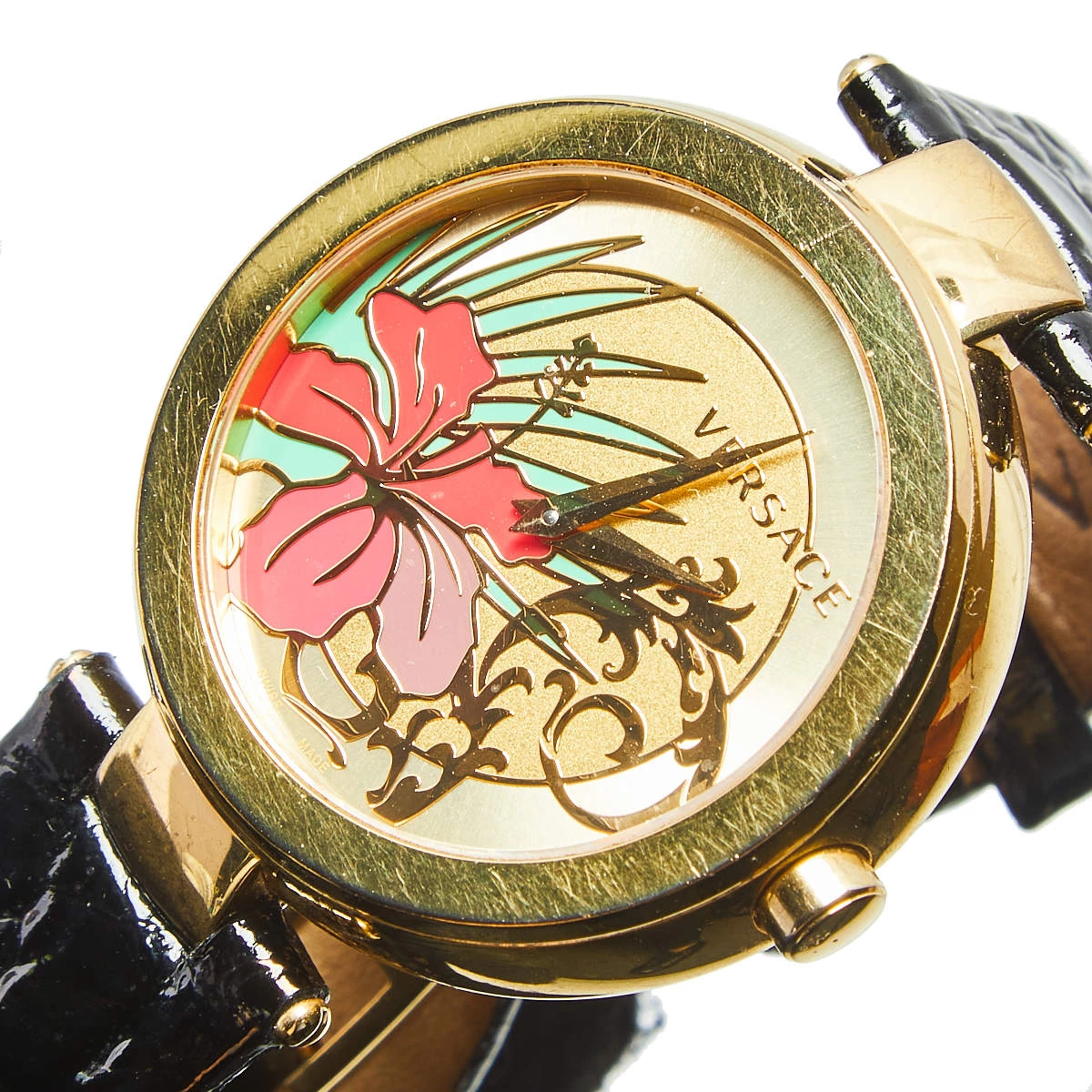 Versace Gold Plated Stainless Steel Leather Mystique Hibiscus I9Q80D2HIS009 Women's Wristwatch 38 Mm For Women - Image 8