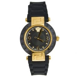 Versace Black Rose Gold Plated Stainless Steel Ceramic Rubber Reve 92Q Women's Wristwatch 35 Mm For Women