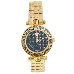 Versace Black Rose Gold Stainless Steel Micro Vanitas VQM050015 Women's Wristwatch 30 Mm For Women