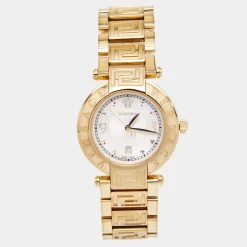 Versace Mother Of Pearl Gold Plated Stainless Steel Reve 68Q Women's Wristwatch 35 Mm For Women