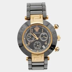 Versace Black Ceramic And Gold Plated Steel Chronograph Reve 95C Women's Wristwatch 40 Mm For Women