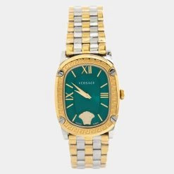 Versace Green Two Tone Stainless Steel Couture VE1B Women's Wristwatch 29 Mm For Women