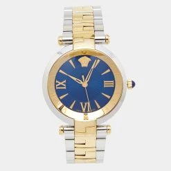 Versace Blue Two Tone Stainless Steel Revive VAI230017 Women's Wristwatch 35 Mm For Women