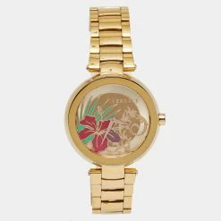 Versace Gold Plated Stainless Steel Mystique Hibiscus I9Q80D2HI-S080 Women's Wristwatch 38 Mm For Women